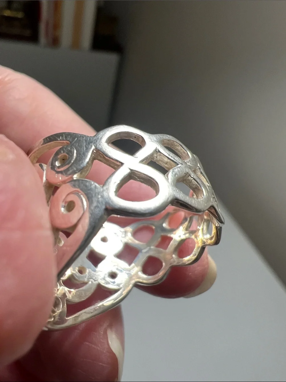 Sparkly Silver Tone Openwork Scroll Wide Band Ring - Vintage